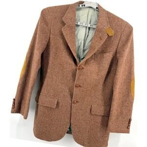 New Zealand Outback Corbin Tweed Coat Blazer Jacket M Elbow Patches Leather USA